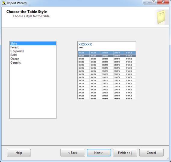 Select the table style